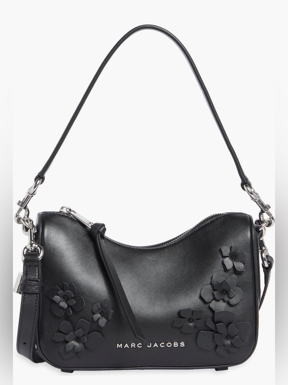 Marc Jacobs Black Leather Shoulder Bag with Floral Appliqués